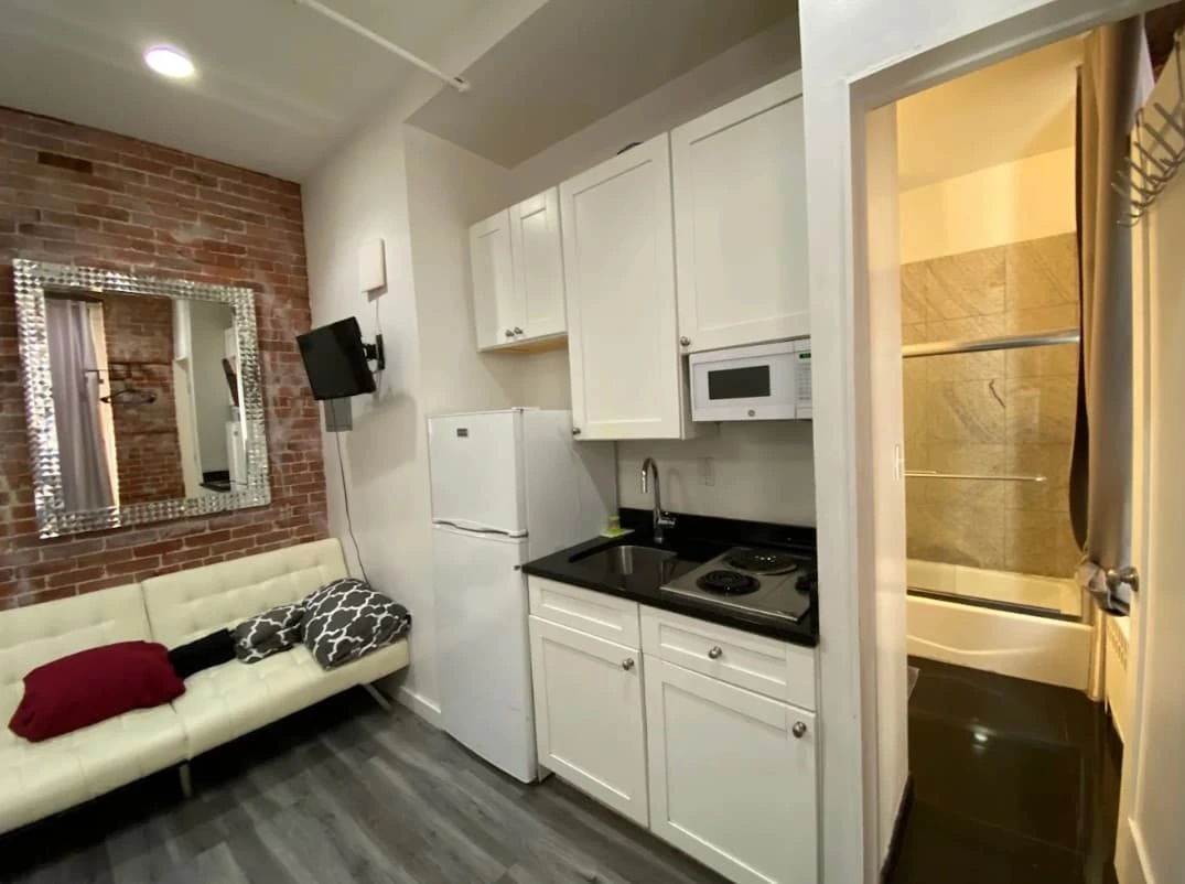 Studio with a sofa bed, kitchen and bathroom
